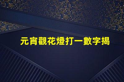 元宵觀花燈打一數字揭秘元宵節數字謎底的趣味游戲